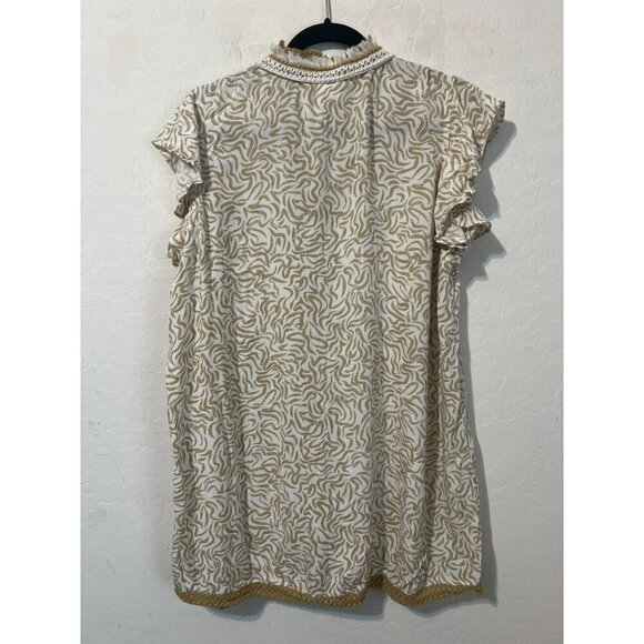 Goa Beachwear by Japna Sz XL Mini Dress Bathing Suit Coverup Tan White Fringe - Picture 6 of 7